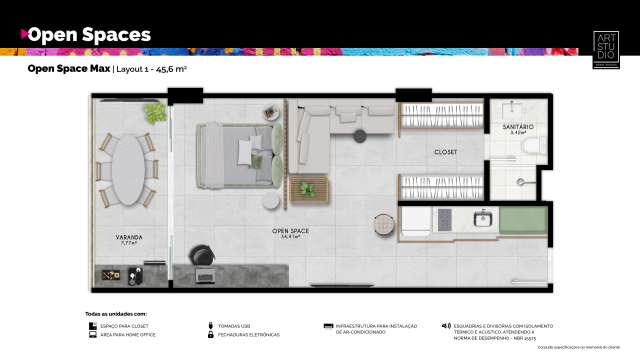 ART STUDIO  OPEN SPACES - STUDIOS À VENDA A PARTIR DE R$ 208.380,00 EM ARMAÇÃO