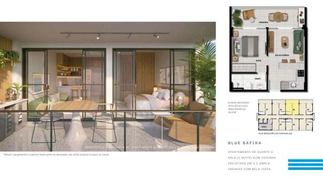 BLUE BARRA - APARTAMENTO COM 1 QUARTO E 1 SUÍTE,  À VENDA A PARTIR DE  R$ 298.000,00